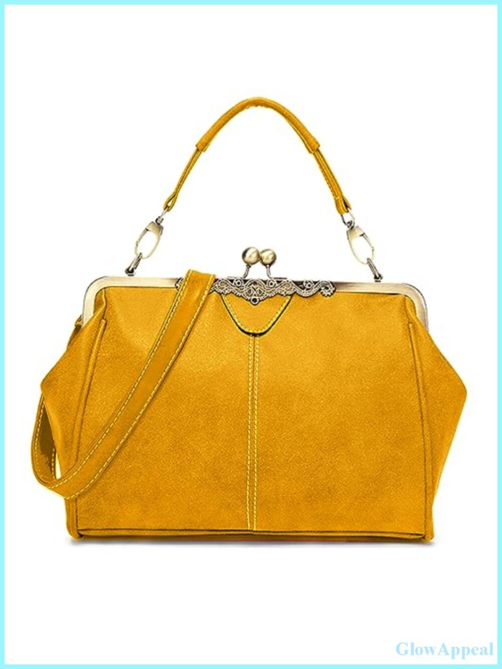 Vintage PU Leather Kiss Lock Crossbody Messenger Tote Handbag